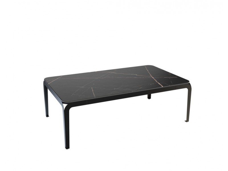SUMA - Bout de canapé plateau céramique piétement laqué noir mat
