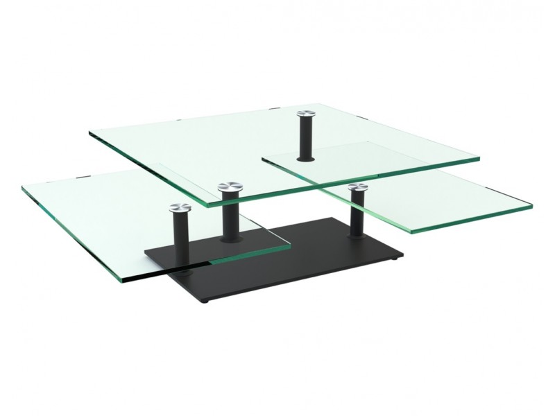 BLACK SQUAD - Table basse plateaux pivotants ouverts verre céramique verre clair